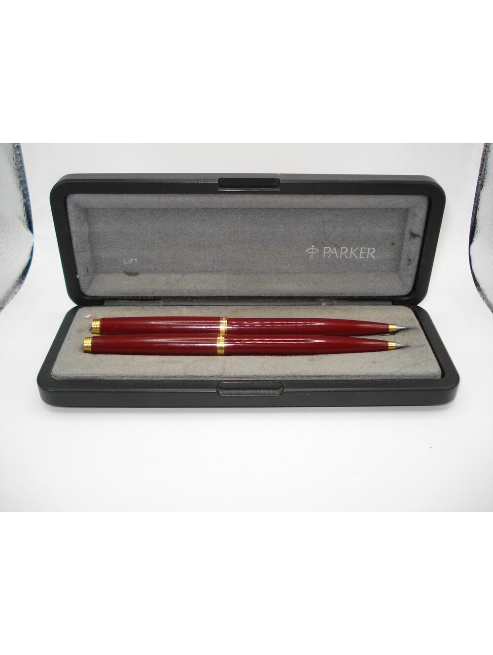 Two Vintage 1983 Parker 75 Lacquered Burgundy Mechanical Pencils in Case France